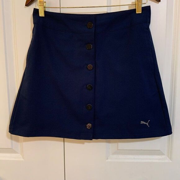 Puma Way 1 Navy Blue Button Front Cotton Tennis Golf Skort Pockets Size 2 - Picture 2 of 11